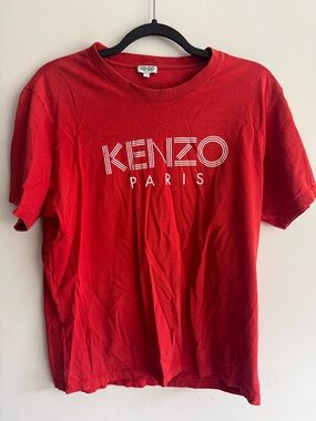 Kenzo Red Short Sleeve Logo Tee with White Print